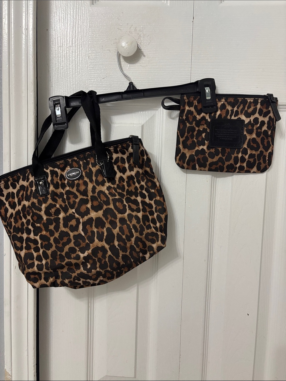Coach Leopard-Print Tote with Matching Pouch - Brown & Black